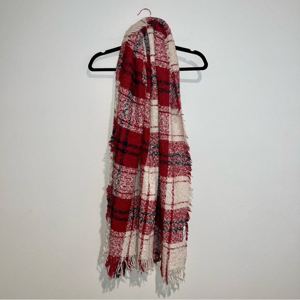 JustFab Red Plaid Blanket Scarf